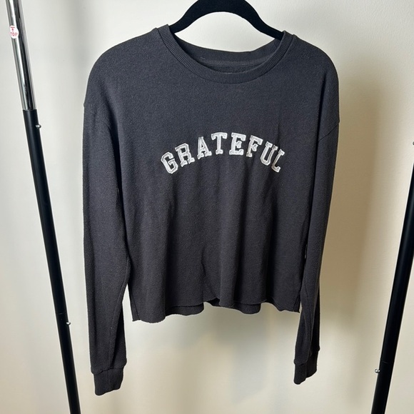 Spiritual Gangster "Grateful" Gray Raw Hem Sweatshirt Size Small - Picture 1 of 7